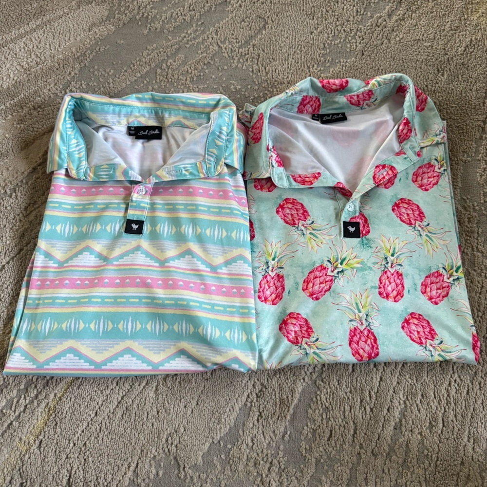 Bad Birdie Polo Shirt golf bundle Aztec tribal pineapple print colorful medium